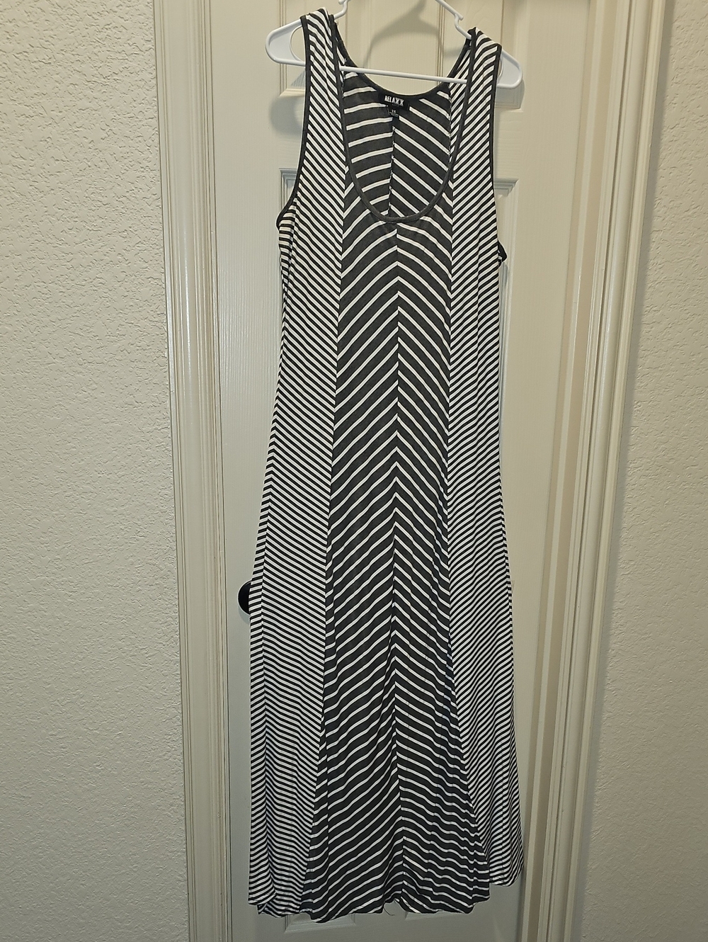 Gray & White Striped Racerback Maxi Dress